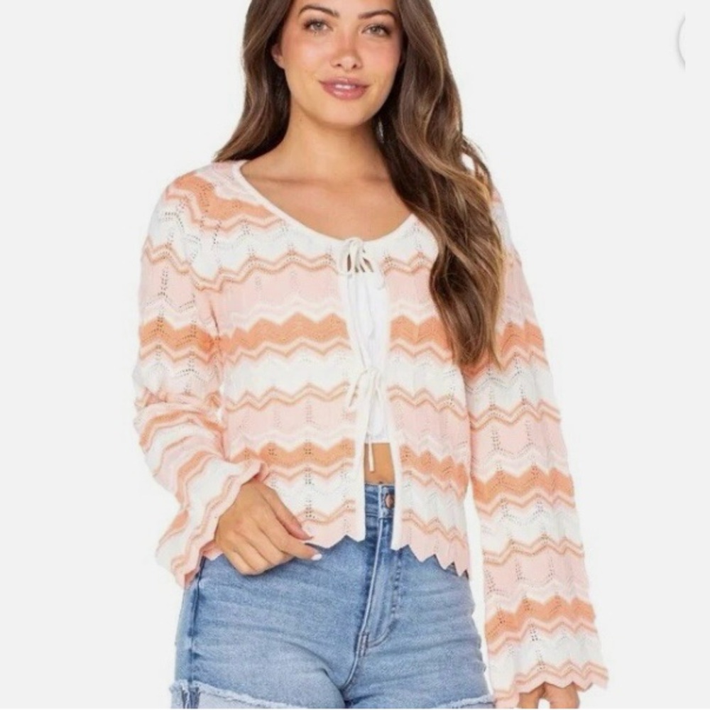 Celebrity Pink Peach and Cream Chevron Knit Cardigan Sweater XL
